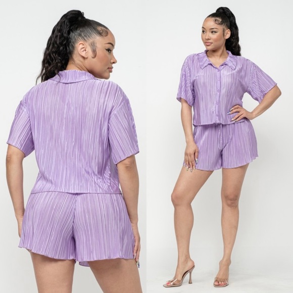 🆕Plisse top and short set in lavender - Picture 5 of 9